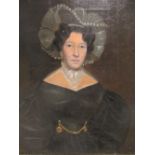 English School, mid 19th century, Portrait of Mrs Taylor, oil on canvas, label to verso, 26 x 21cm