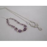 A moonstone necklace and an amethyst bracelet, the five oval moonstone cabochons set with a single