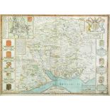 John Speed Hantshire described and devided hand coloured engraved map of Hampshire, published