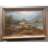 Ernest Walbourn (British, 1872 - 1927), Highland scene with sheep grazing, oil on canvas, 39 x 60cm
