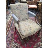 A Louis XV style giltwood fauteuil together with a Gainsborough style open armchair (2)