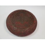 A Chinese cinnabar lacquer box and cover, Qianlong seal mark, 34cm diameter
