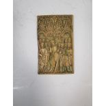 A Gothic style ivory panel, probably from a casket 8½ x 6cm (3 x 2in)