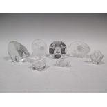 Five Mats Jonasson glass animals, another similar and an Orrefors glass clock (7)