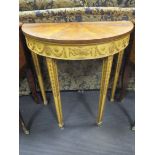 A George III style D-shaped side table, the freize carved with an urn and swags, 78 x 75cm, together