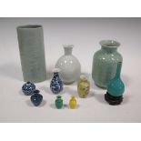 Two celadon vases, a Korean vase and seven small vases