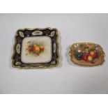 A Royal Worcester square plate, painted by A. Shuck with pears; A Royal Worcester shaped rectangular