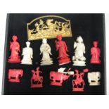 Chinese ivory chessmen and an ormolu mount