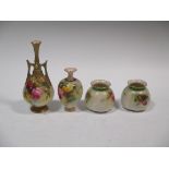 Four items of Royal Worcester floral decorated china, comprising, a two-handled vase, small ovoid