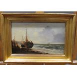 Obadiah Short (1803-1886), Fishing Boats on Shore, oil on panel, inscribed with artist's name to