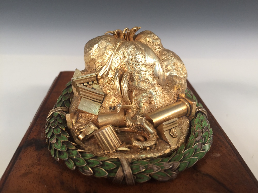 A silver gilt desk ornament or paperweight, modelled as an erupting volcano with a dragon and - Image 5 of 7