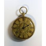 Unsigned - a Victorian gentleman's 18ct gold cased open face dress fob watch, the gold coloured dial