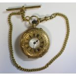 Sir John Bennett (retailer) - a Swiss 18ct gold cased half hunter fob watch, the white enamel dial