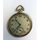 Unsigned - a Swiss 14ct gold cased open face pocket watch, the silvered dial printed in black with