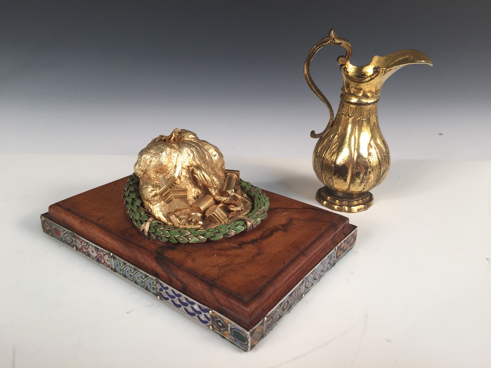 A silver gilt desk ornament or paperweight, modelled as an erupting volcano with a dragon and - Image 2 of 7