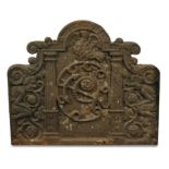 A 17th century style cast iron fireback, bearing the date1608, relief decoration with anchor, rope