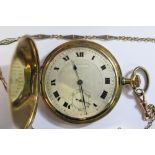 Cyrus - an 18ct gold full hunter pocket watch, the silvered dial with black Roman numerals,