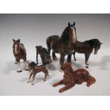 Five Beswick horses and a Beswick Red Setter
