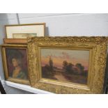 English School, late 19th century, river landscape, oil on canvas, and various other paintings (6)