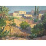 Greek School, (20th century), Landscape with a villa, oil on board, 44 x 58cm