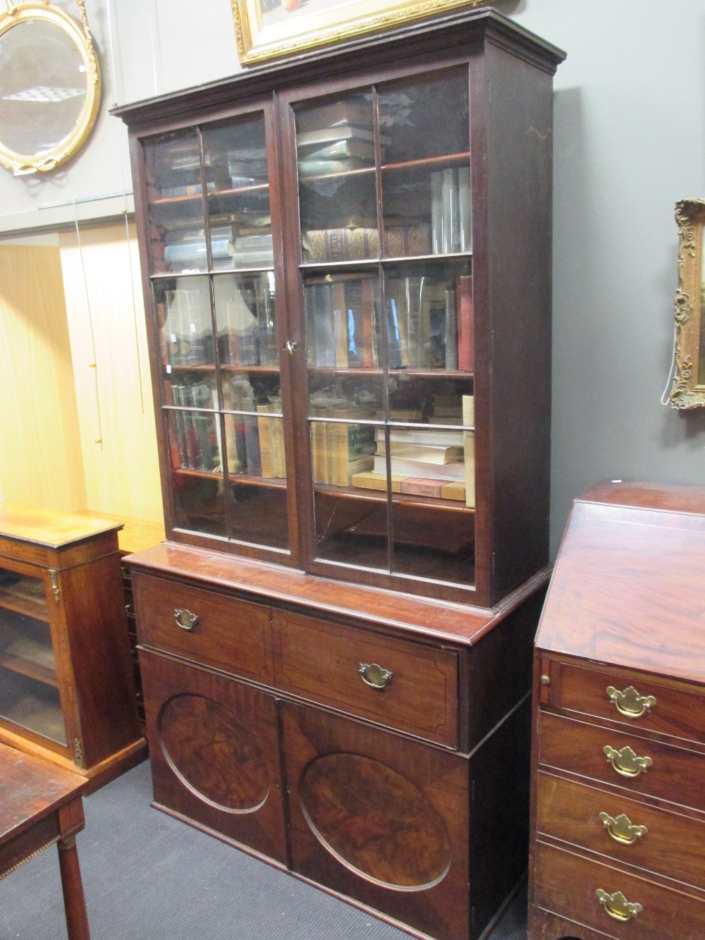 A 19th century mahogany glazed cabinet bookcase, 232 x 126 x 57cm