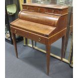 A French Kingwood inlaid plum pudding mahogany cylinder bureau, 111 x 91 x 60cm