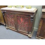 A 19th century mahogany and marble topped cupboard, 94 x 122 x 51cm