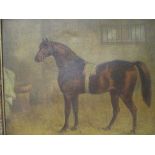 PLD, Hunter in a Stable, oil on canvas, signed with a monogram and dated 1894, 24cm x 29cm