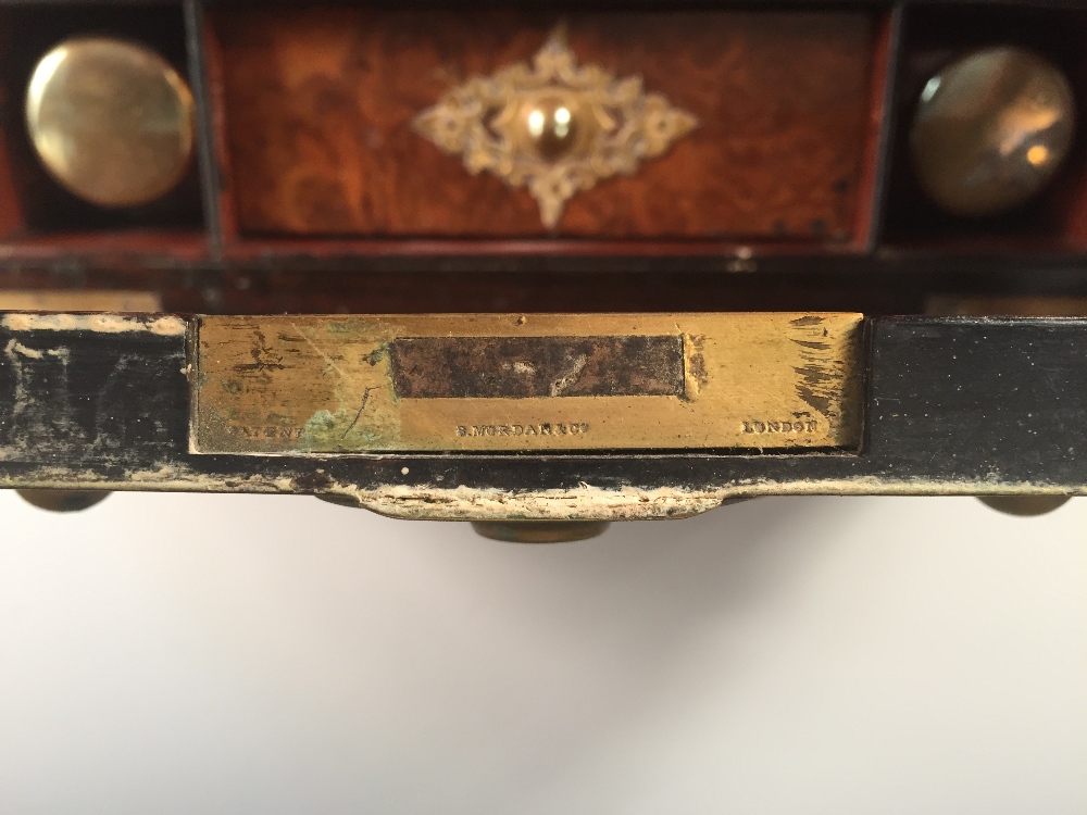 A Victorian burr walnut and brass mounted writing slope by Sampson Morden & Co., stamped to lock - Bild 3 aus 5