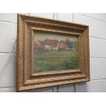 Everett, (British, 20th century), Farmstead, oil on canvas, signed with monogram, 28 x 38cm