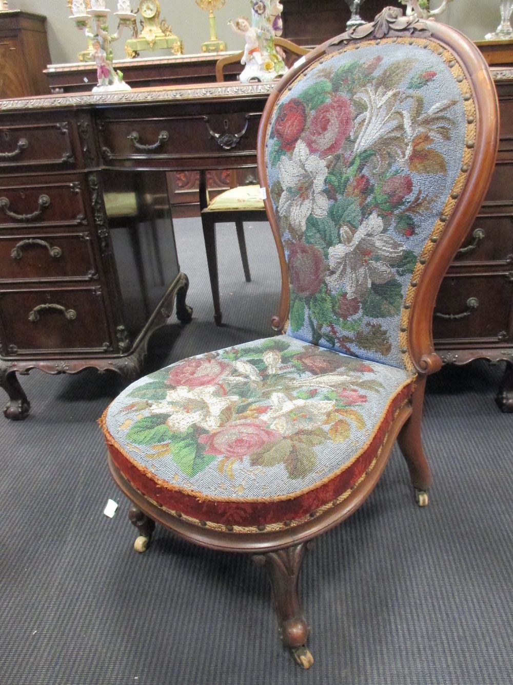 A mid Victorian mahogany and beadwork ladies chair