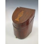 A 19th century mahogany box, with inlaid urn, lining fitted for stationary