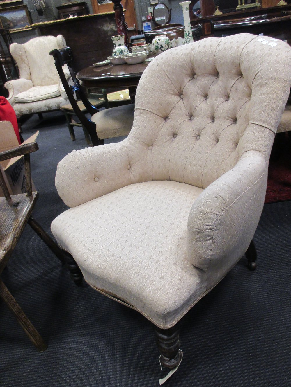 A Victorian button back nursing chair and another chair