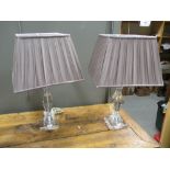 A pair of 20th century lucite lamps with pleated silk shades (2)