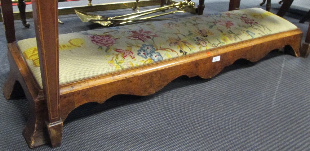 A long footstool with embroided drop in cushion; a fender (2)