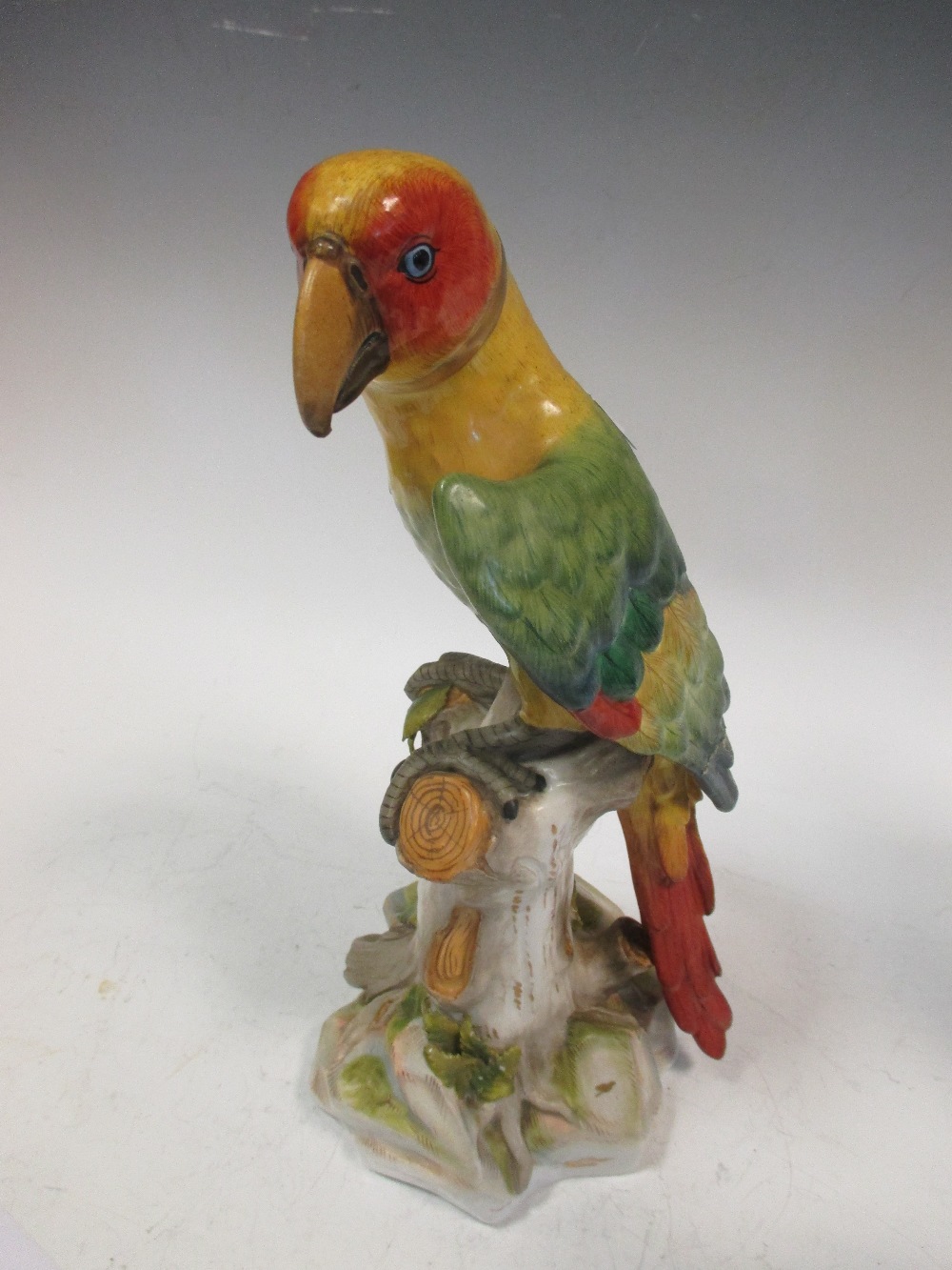 A late 19th century Dresden parakeet, 31cm high