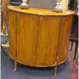 An early 20th century 'satinwood' bow front side cabinet, 91 x 97 x 40cm