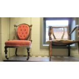 A Victorian nursing chair, together with another arm chair and another chair