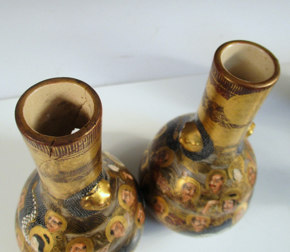 Four pairs of Satsuma vases, each painted with Kwannon seated amongst lohans intertwined with - Image 5 of 28