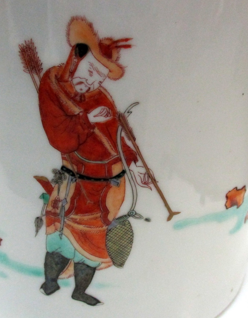 A Kangxi marked famille verte brush pot, the cylindrical sides of the exterior painted with three - Image 6 of 8