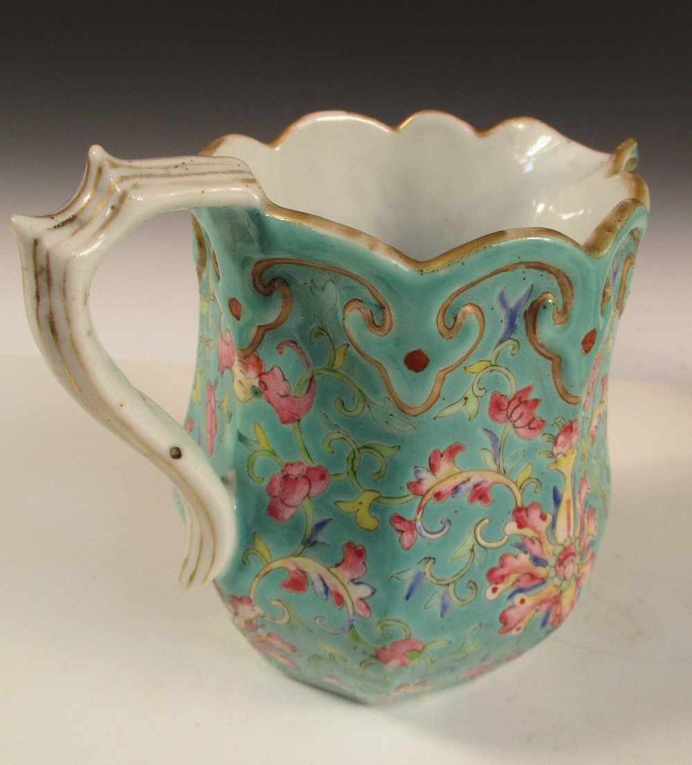 A Canton and three 18th century jugs, the facetted exterior of the first with flowers on a turquoise - Image 2 of 20