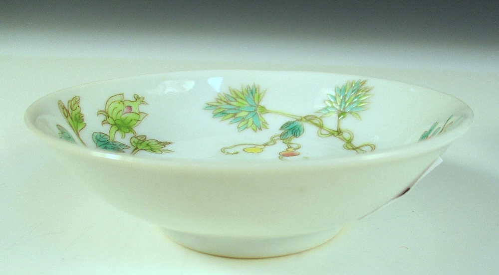 A pair of small saucers, six character marks of Guangxu in red, each with central pink peony bloom - Image 3 of 5