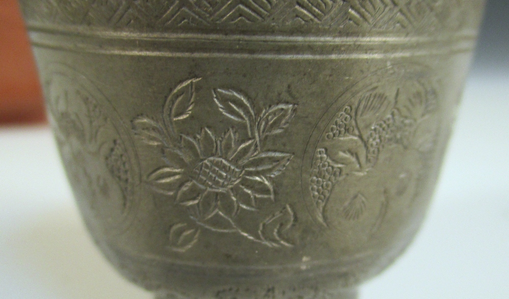 An 18th century Yixing tea pot together with a pewter tea bowl, the hexagonal sides of the pot - Image 7 of 8