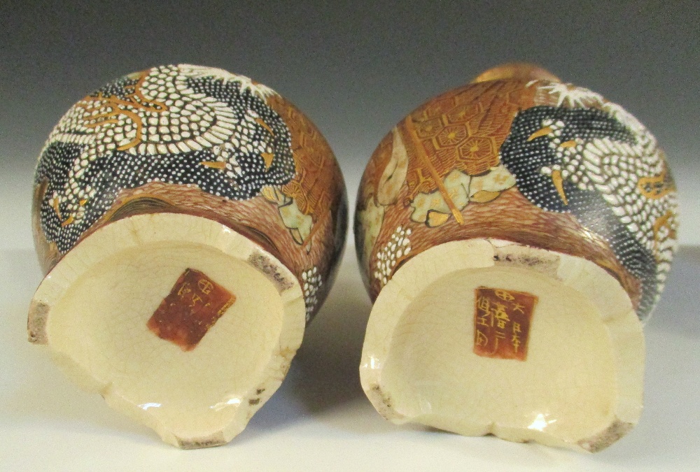 Four pairs of Satsuma vases, each painted with Kwannon seated amongst lohans intertwined with - Image 20 of 28