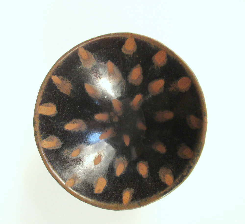 A pair of 'Oil Spot' bowls, the rounded conical shaped glazed in the Song style with brown spots - Image 3 of 6