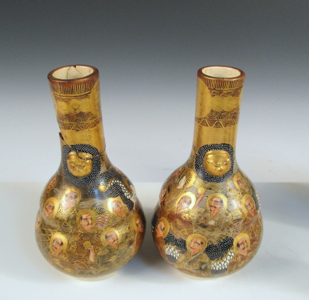Four pairs of Satsuma vases, each painted with Kwannon seated amongst lohans intertwined with - Image 2 of 28