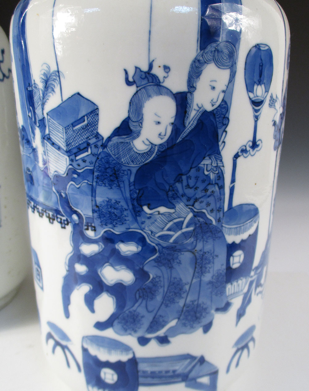 A pair of late 19th/early 20th century blue and white vases, four character marks of Kangxi, each - Image 2 of 5