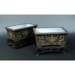 A pair of bronzed porcelain planters, seal marks of Qianlong, the interiors of the rectangular