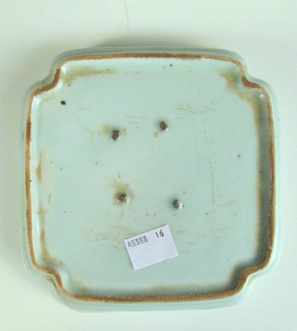 A pair of 19th century Korean blue and white square dishes, each painted with four figures walking - Image 8 of 8