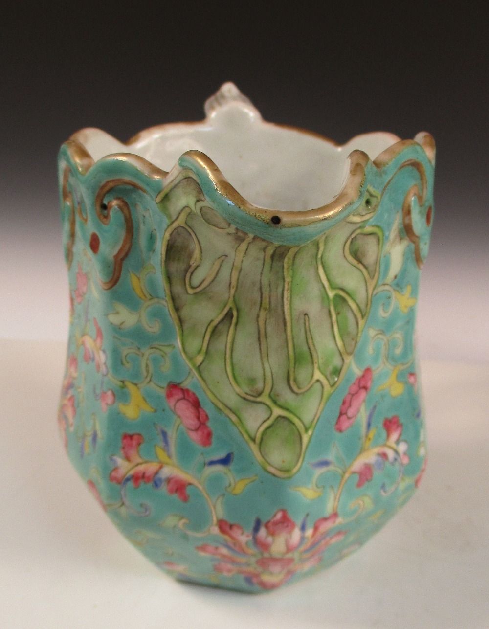 A Canton and three 18th century jugs, the facetted exterior of the first with flowers on a turquoise - Image 3 of 20